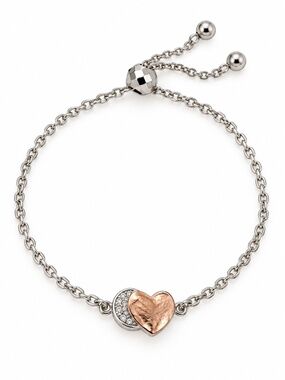 Stamped 925 Two-Tone Heart Pendant Bracelet - Rose Gold & Silver